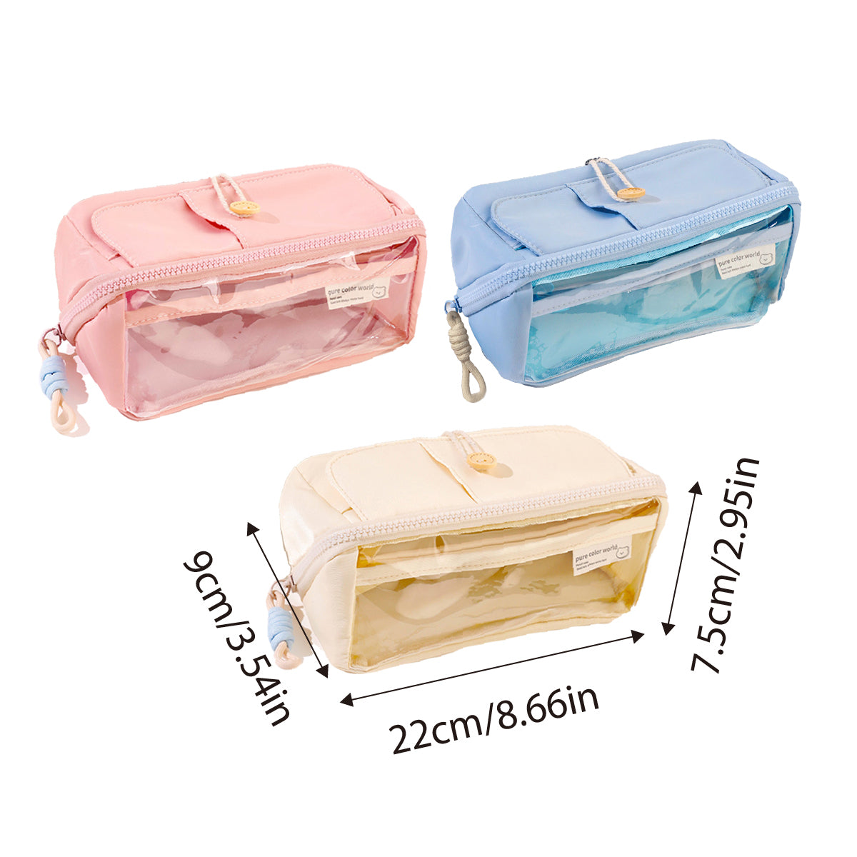 Japanese Style Stationery Bag Large Capacity with Clear Pocket