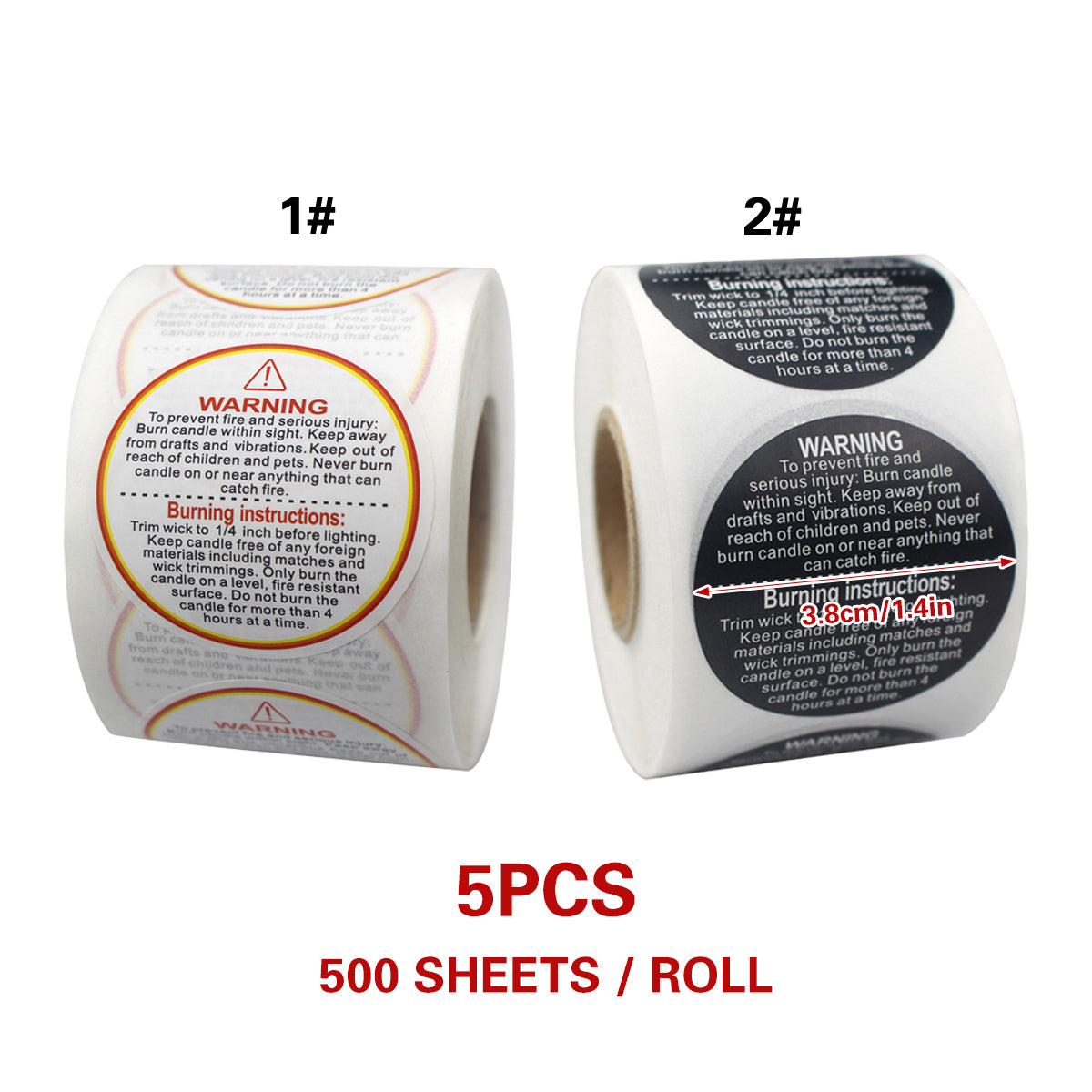 5 Rolls Candle Warning Stickers Fire Safety Decals