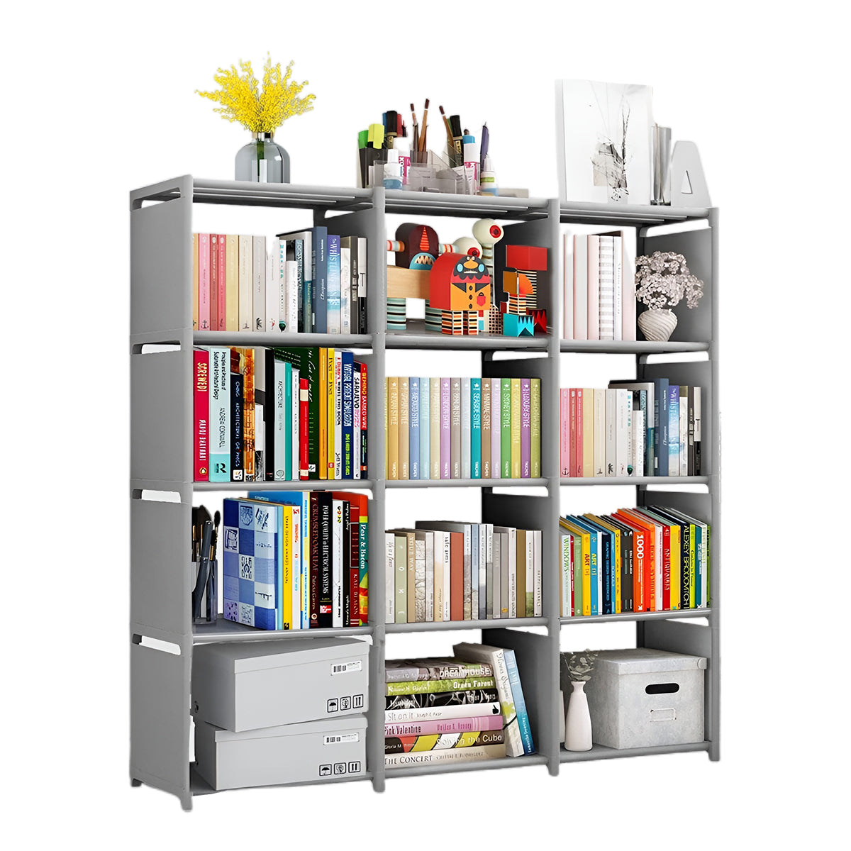 Bookshelf Storage Cabinet Steel Frame 9 or 12 Compartments