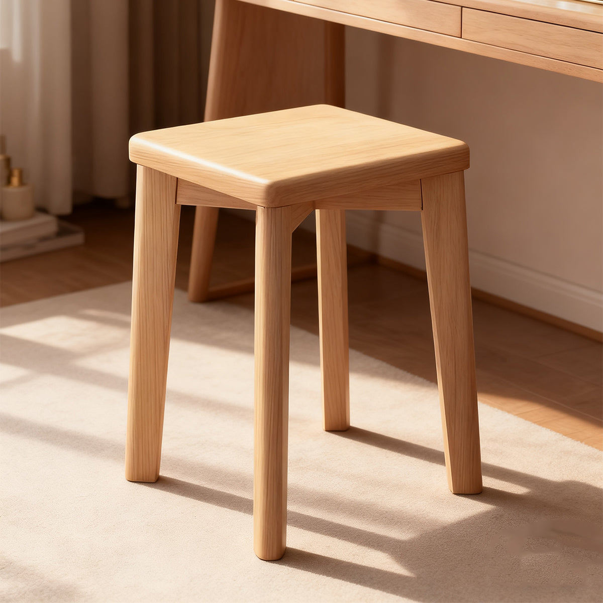 Solid Wood Square Stool for Dining Makeup Home