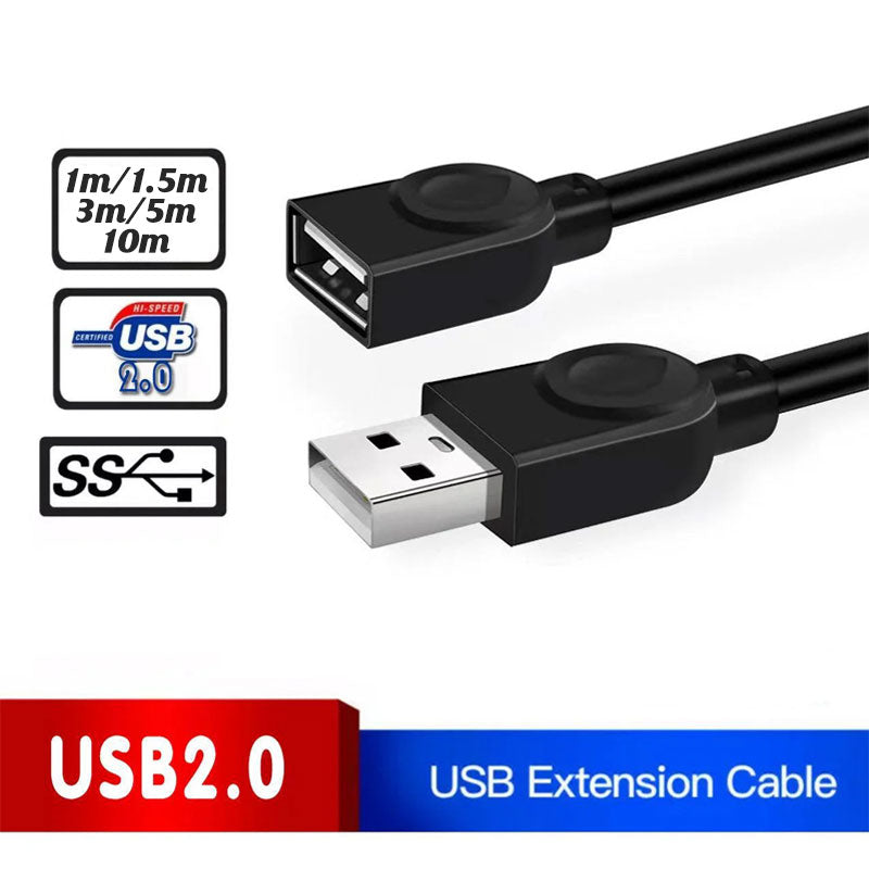 USB Extension Cable 2.0 A Male to Female Long Data Cord Black