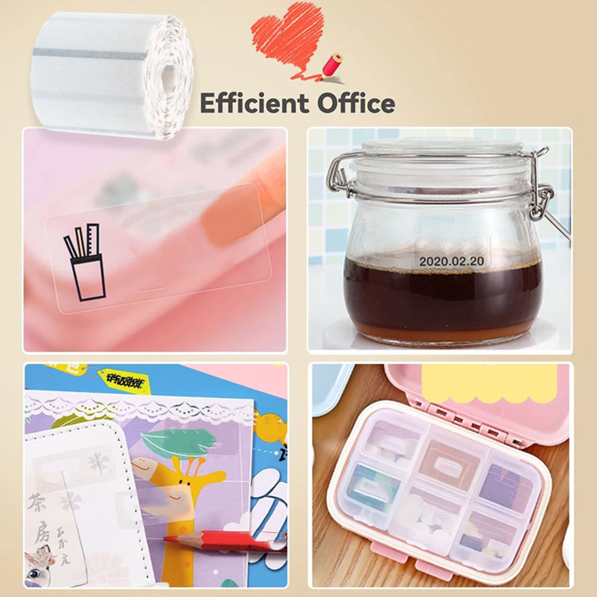 1 Roll Transparent Label Printer Paper Waterproof Name Stickers