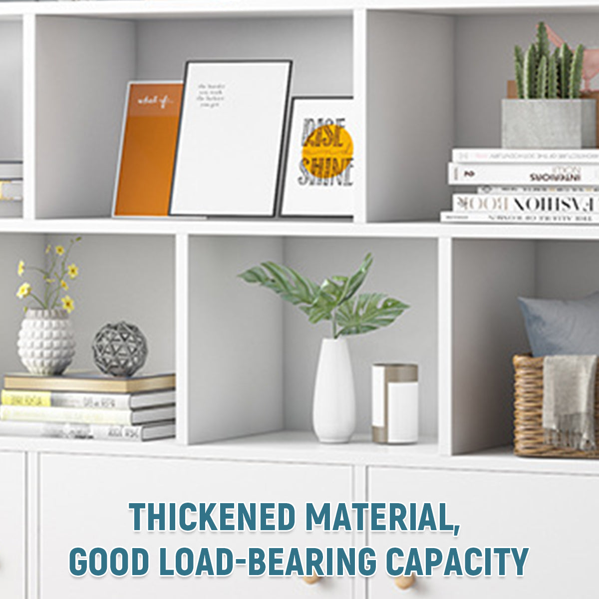 White Bookcase Storage Cabinet with Doors and Legs