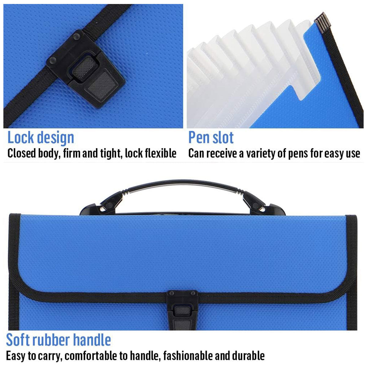 A4 Expanding File Folder 13 Pockets with Handle Blue PP