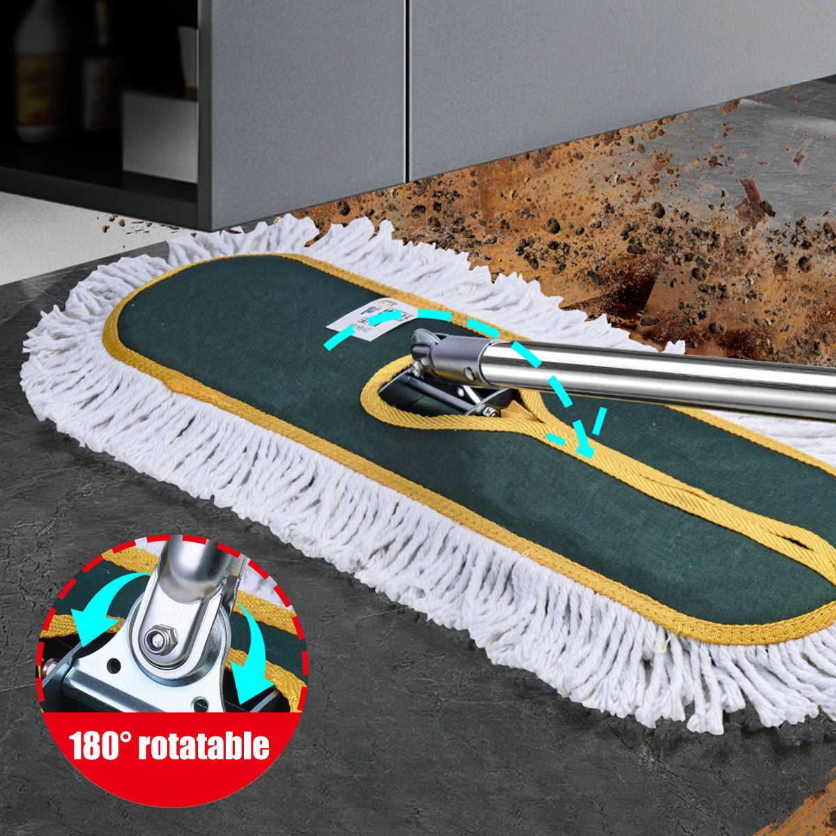 Extra Long Flat Mop with 180 Rotating Handle