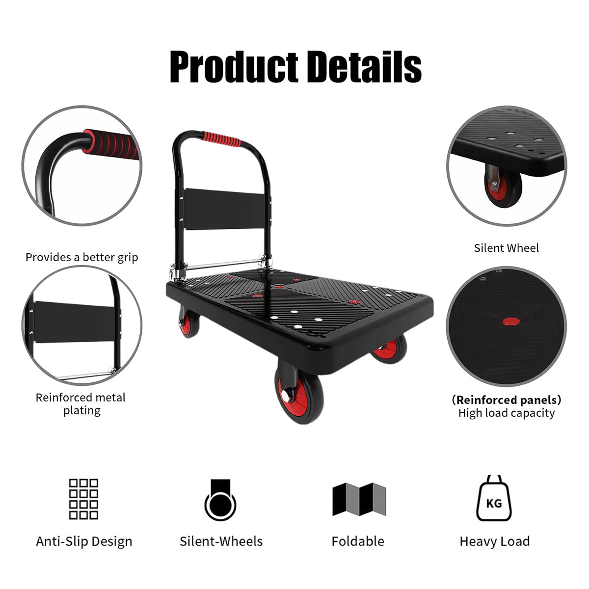 Folding Handle Flatbed Cart with 275kg Capacity
