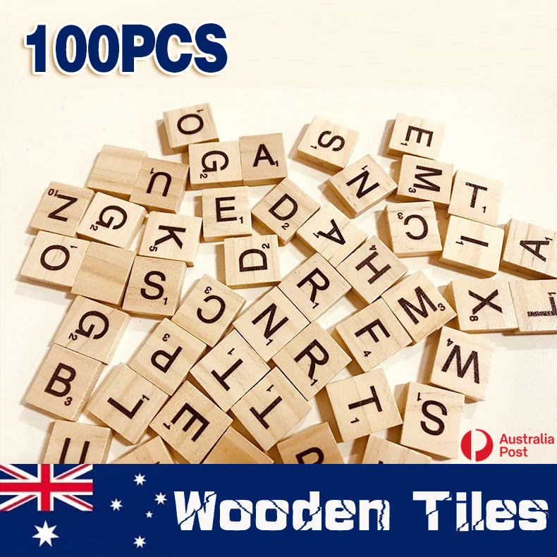 Wooden Scrabble Tiles with Black Letters