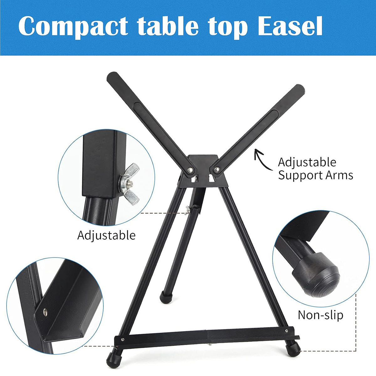 Black Aluminum Tabletop Display Easel Adjustable Tripod Stand