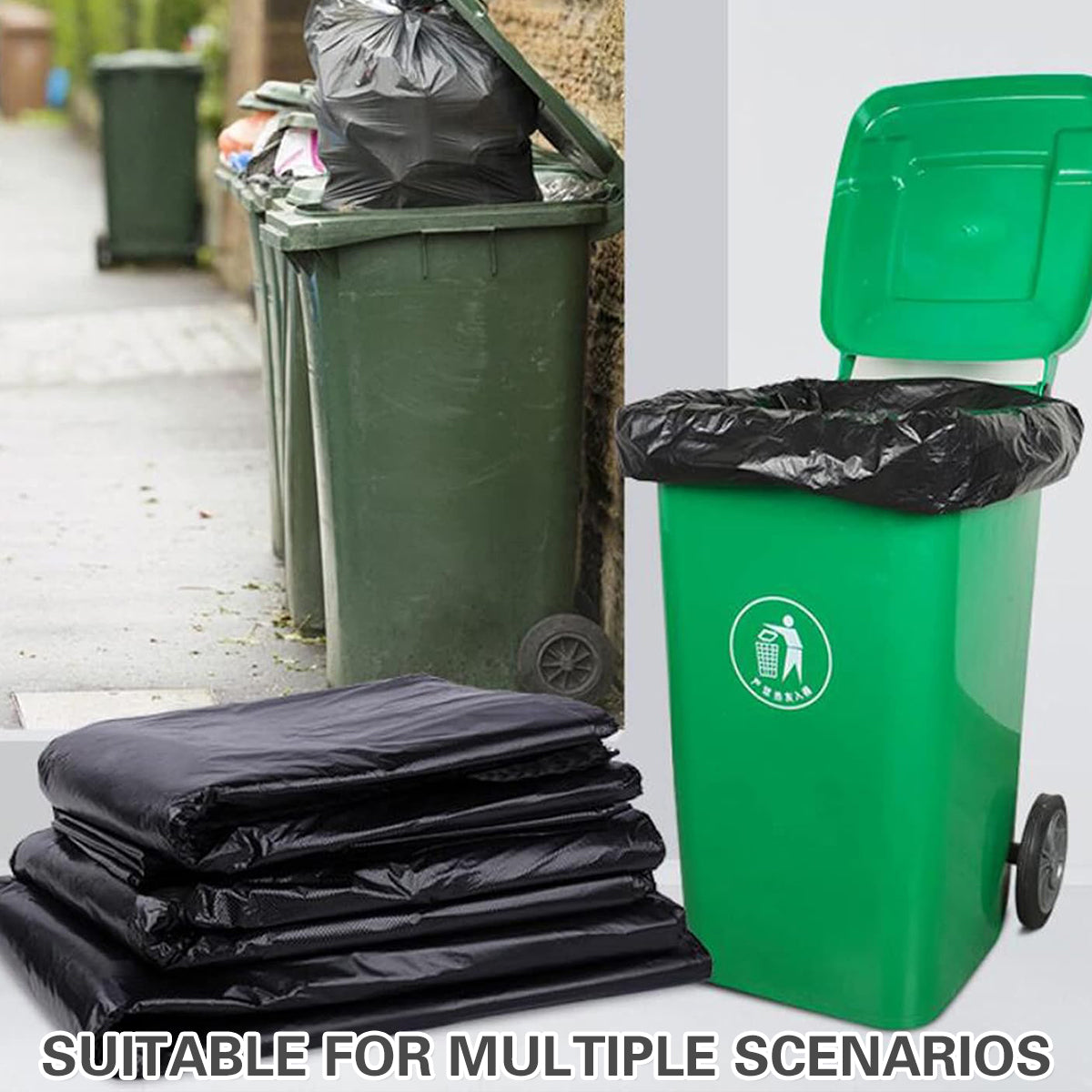 50pcs Heavy Duty Large Trash Bags 140x120cm Black