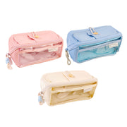 Japanese Style Stationery Bag Large Capacity with Clear Pocket