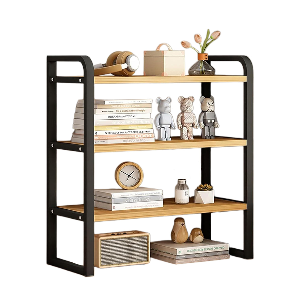 3-Tier Desktop Storage Rack Steel Frame for Books