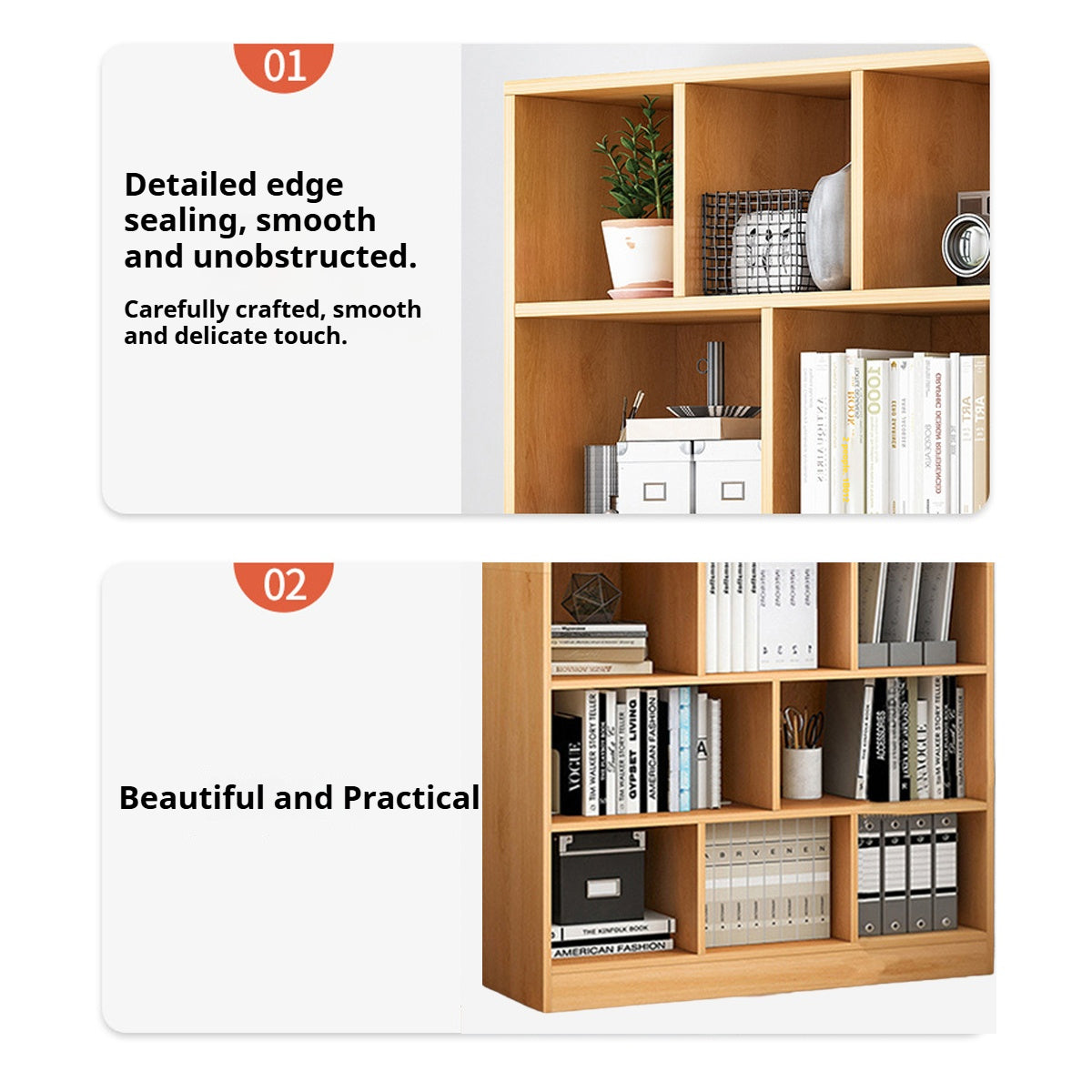 Multi-Layer Floor Bookcase with Grid Shelves