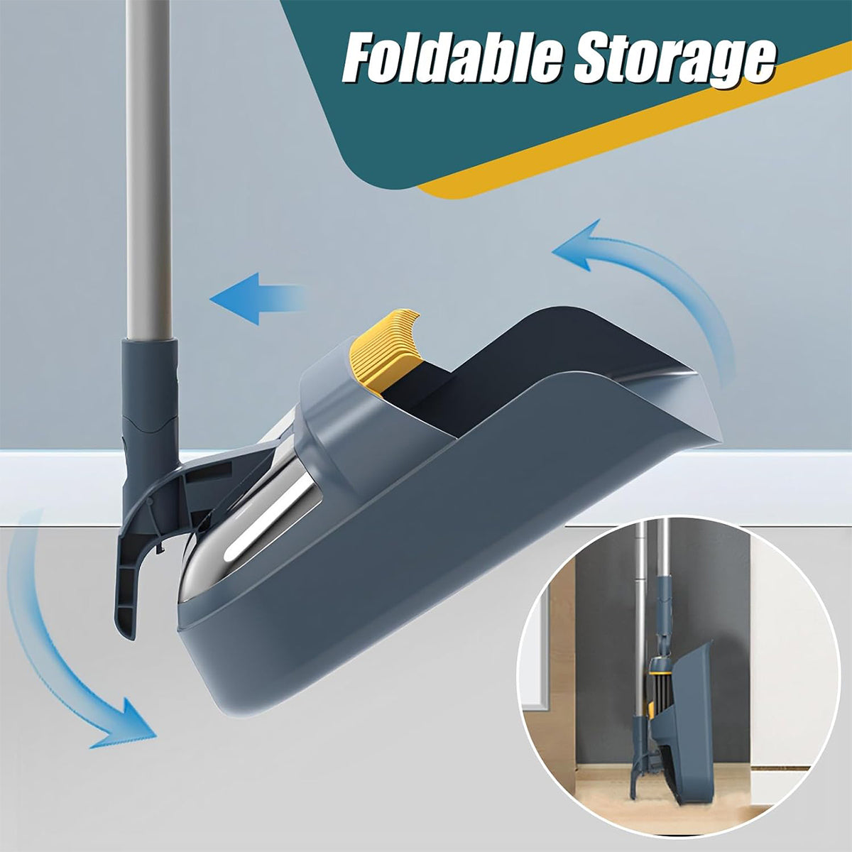 Folding Broom and Dustpan Set Rotating Head Comb