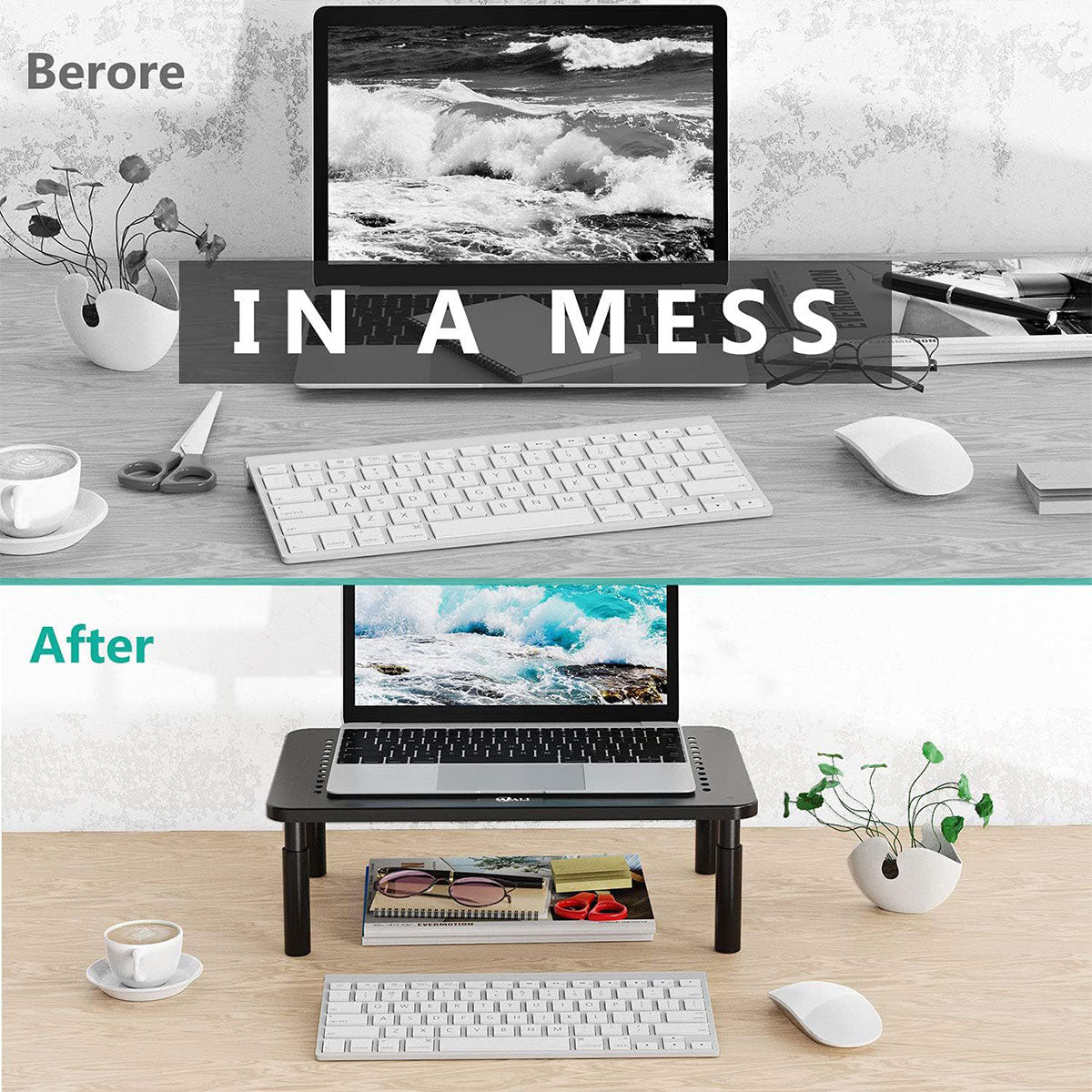 3-Height Adjustable Monitor Riser for Laptop Printer