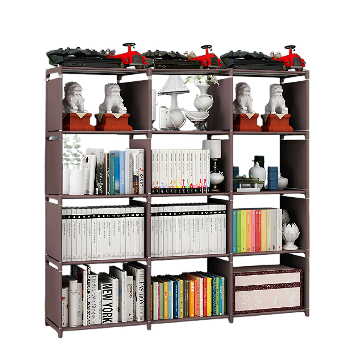 Bookshelf Storage Cabinet Steel Frame 9 or 12 Compartments