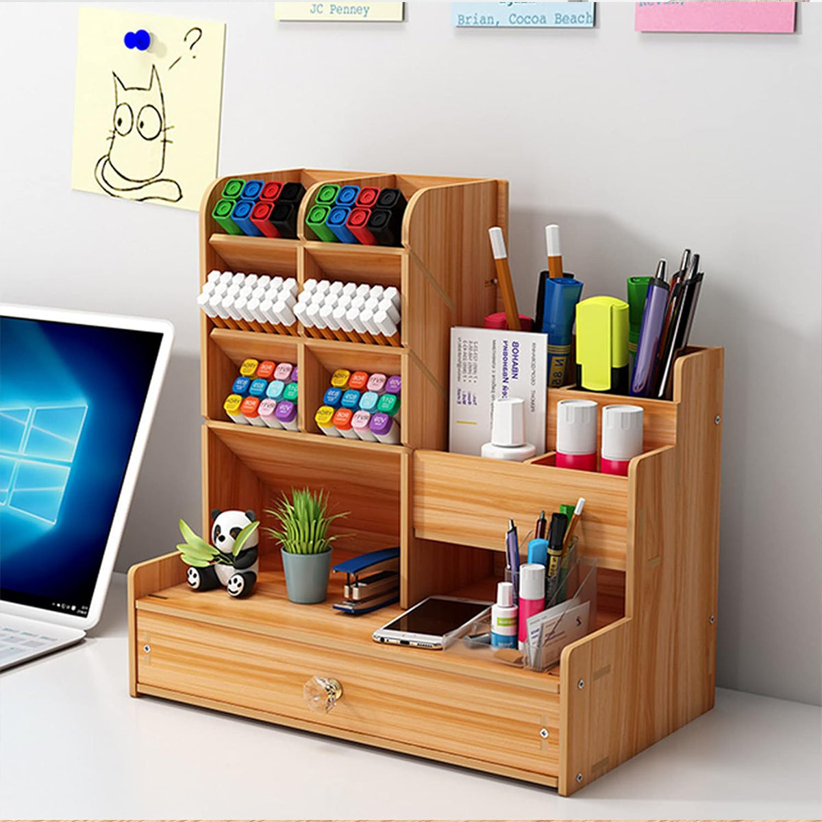 Desktop Office Organizer with Drawer and Pen Holder