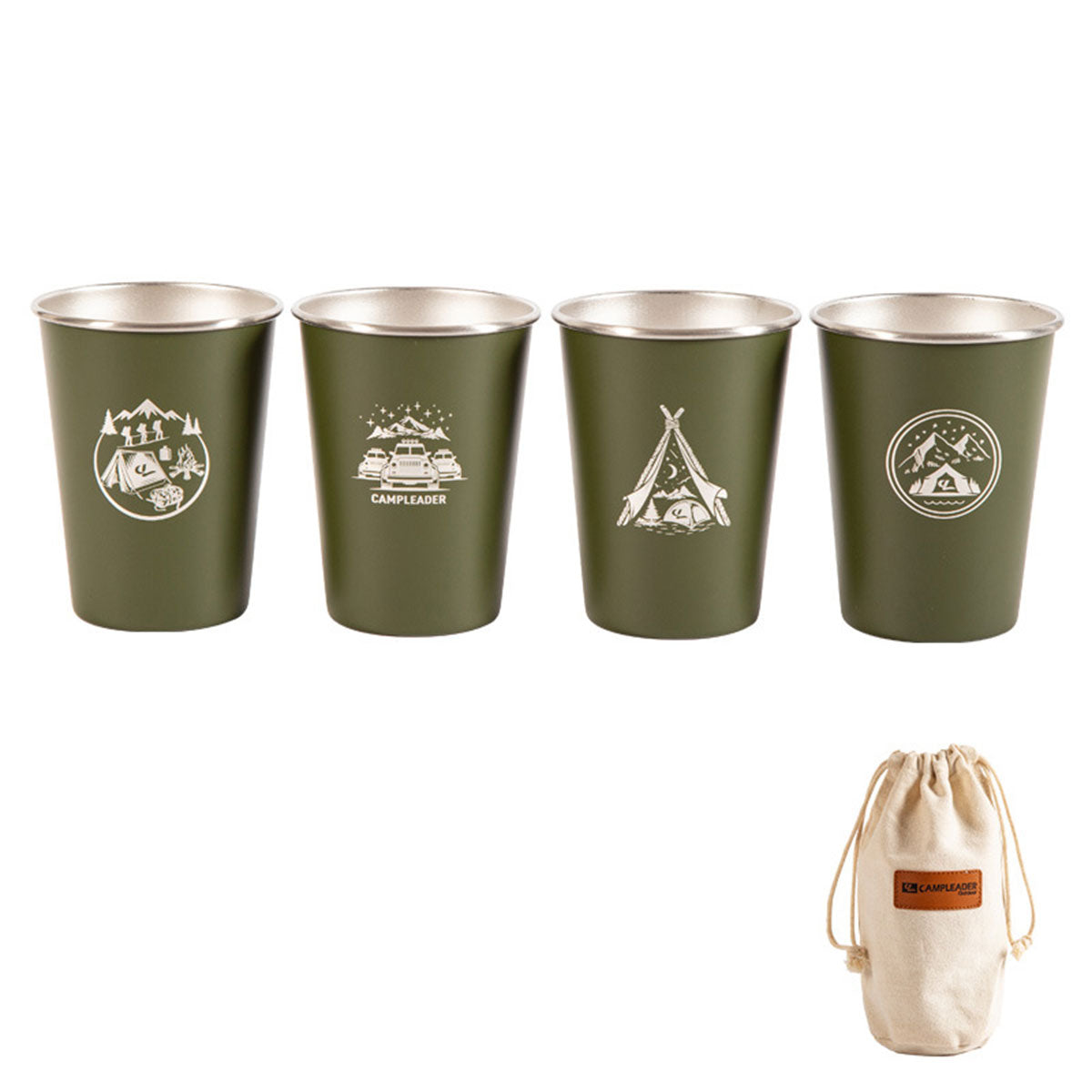 Set of 4 Outdoor 304 Stainless Steel Cups with Bag