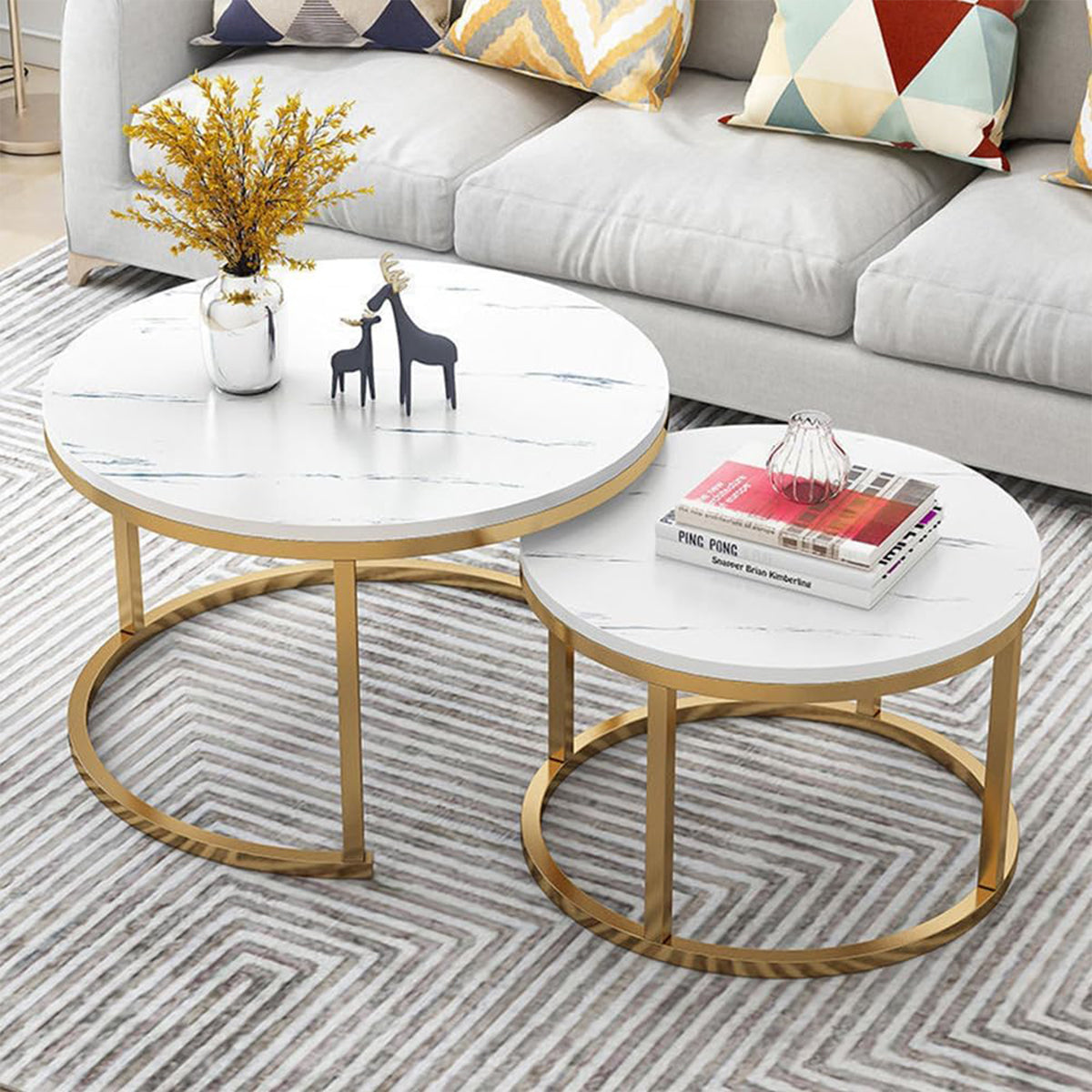 2-Piece Round Nesting Coffee Table Modern Living Room