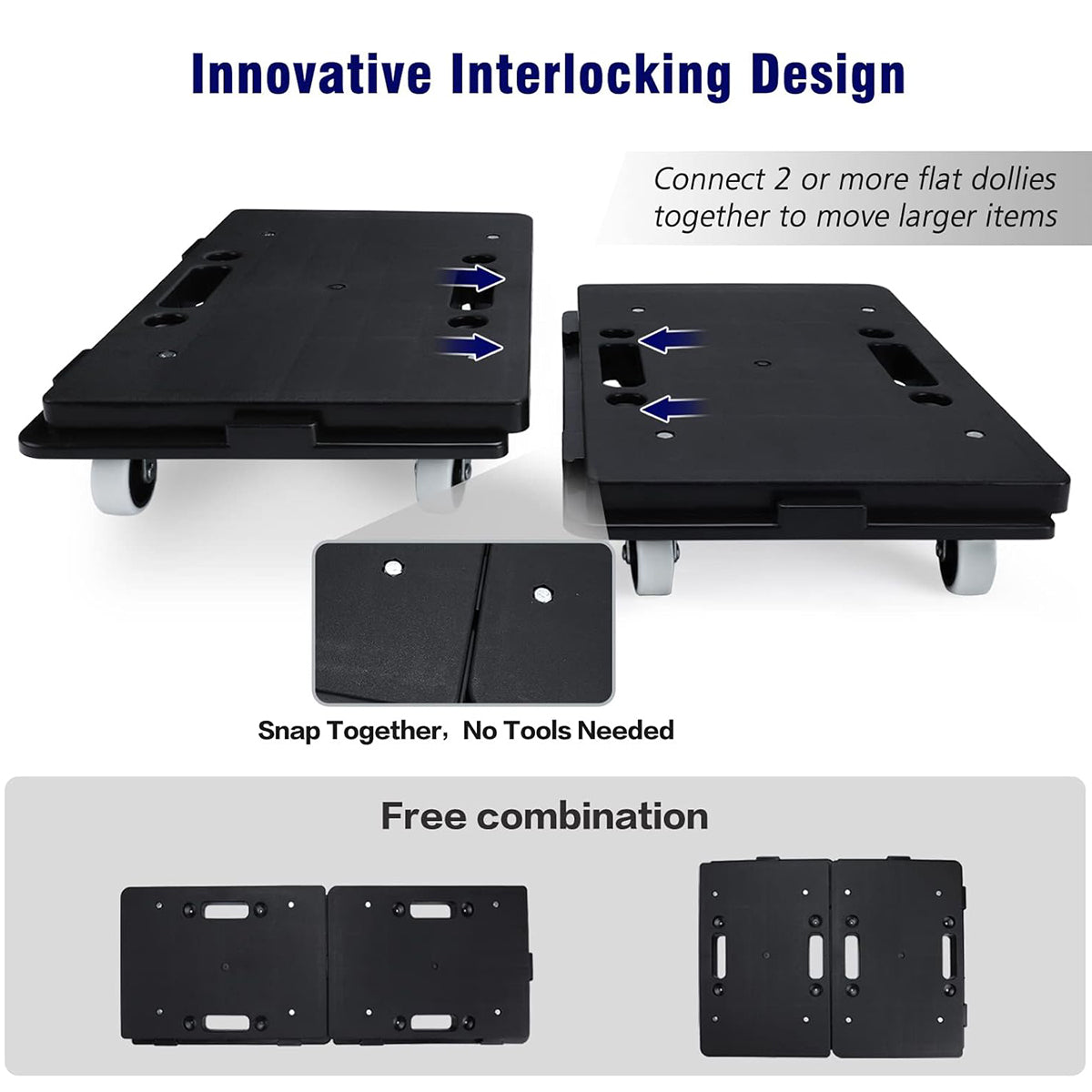 2 Pcs Rolling Utility Cart Silent Platform Trolley 50KG