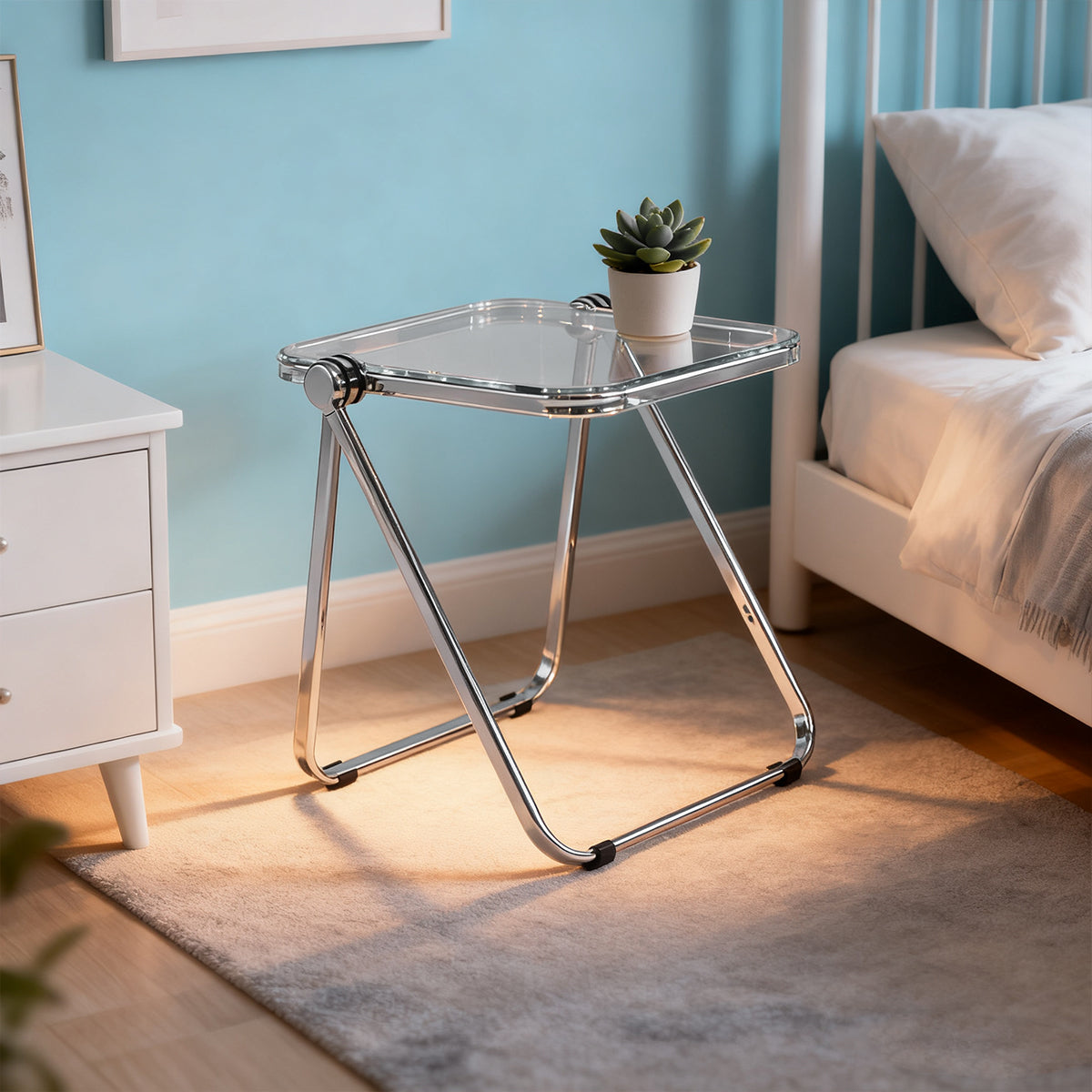 Foldable Transparent Coffee Table with PET Top