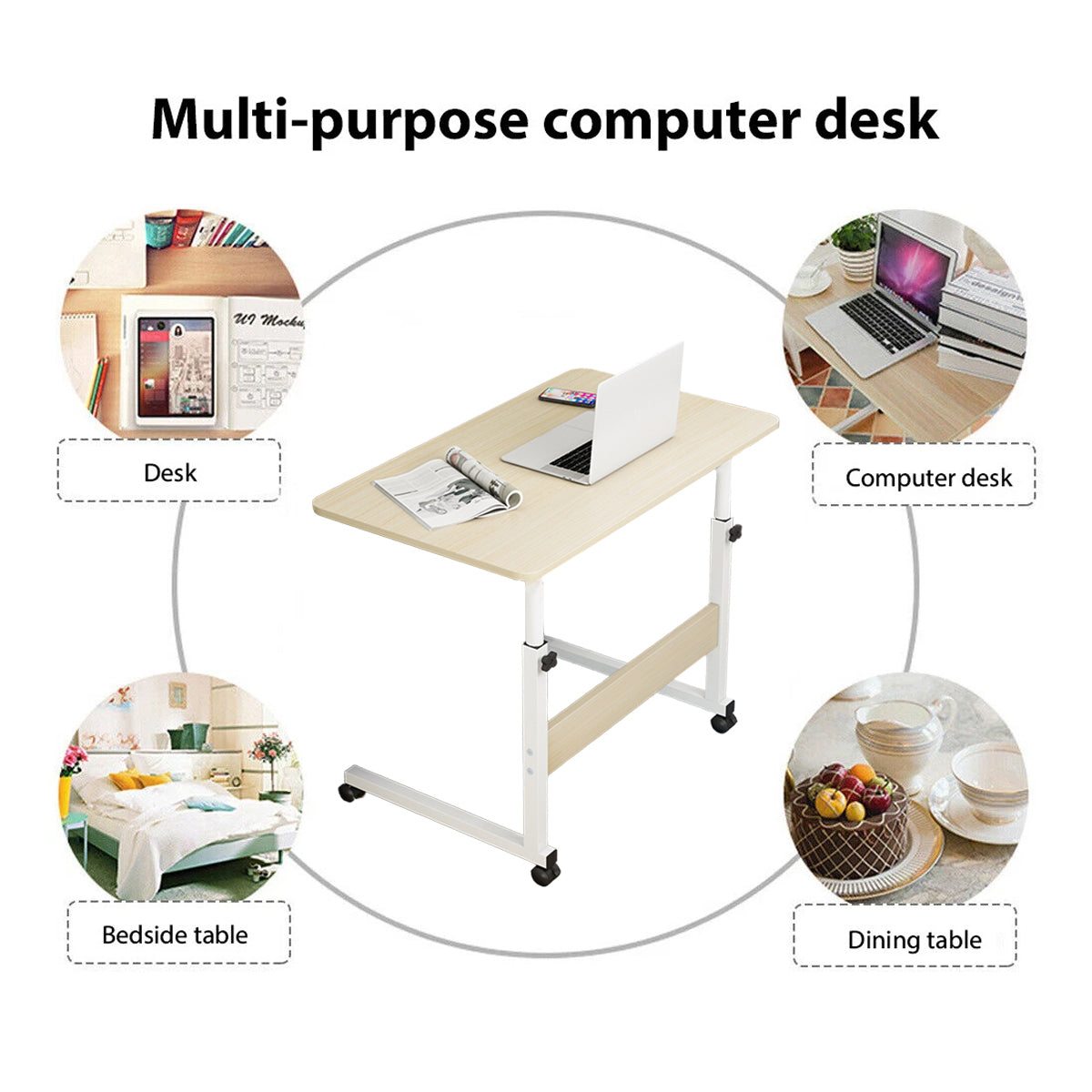 Movable Height Adjustable Bedside Study Desk