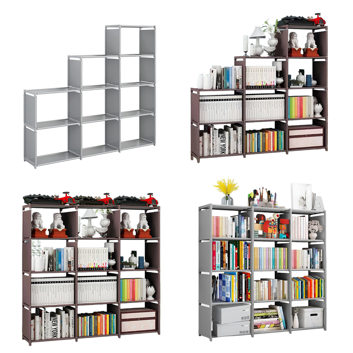 Bookshelf Storage Cabinet Steel Frame 9 or 12 Compartments