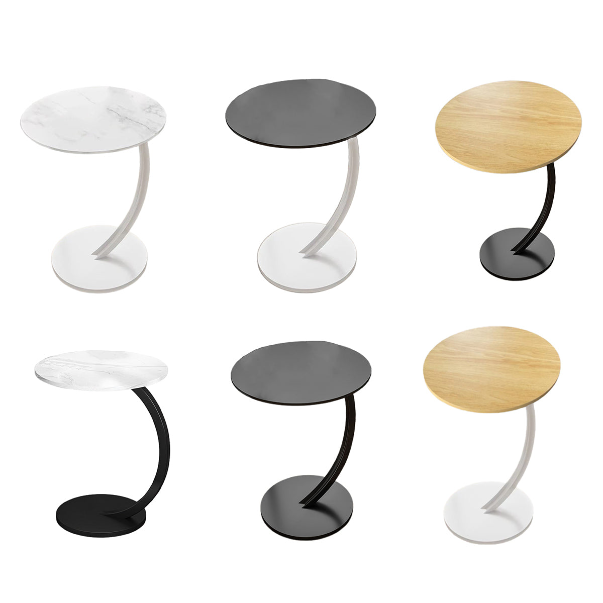 C-Shaped Side Table with Metal Frame for Sofa