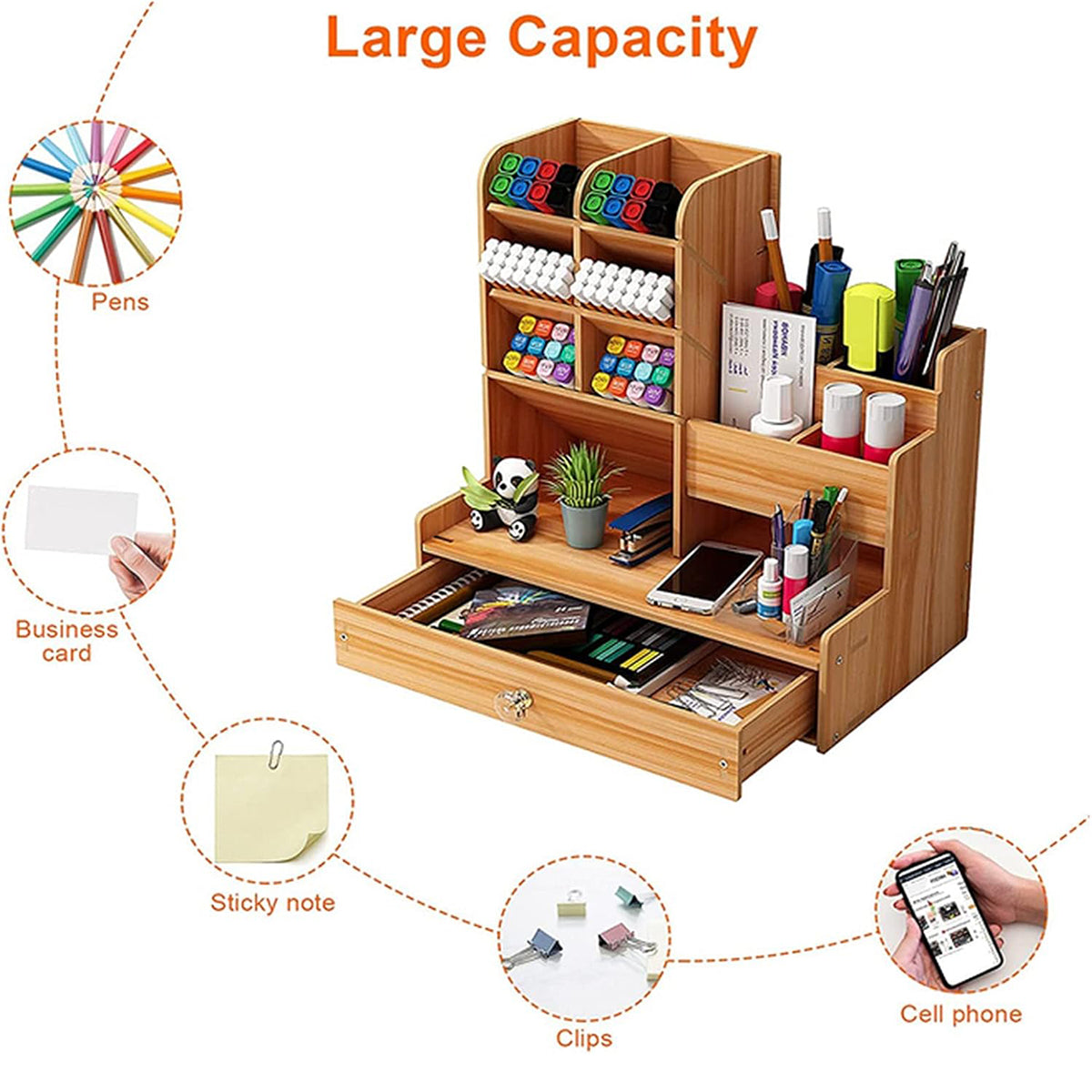 Desktop Office Organizer with Drawer and Pen Holder