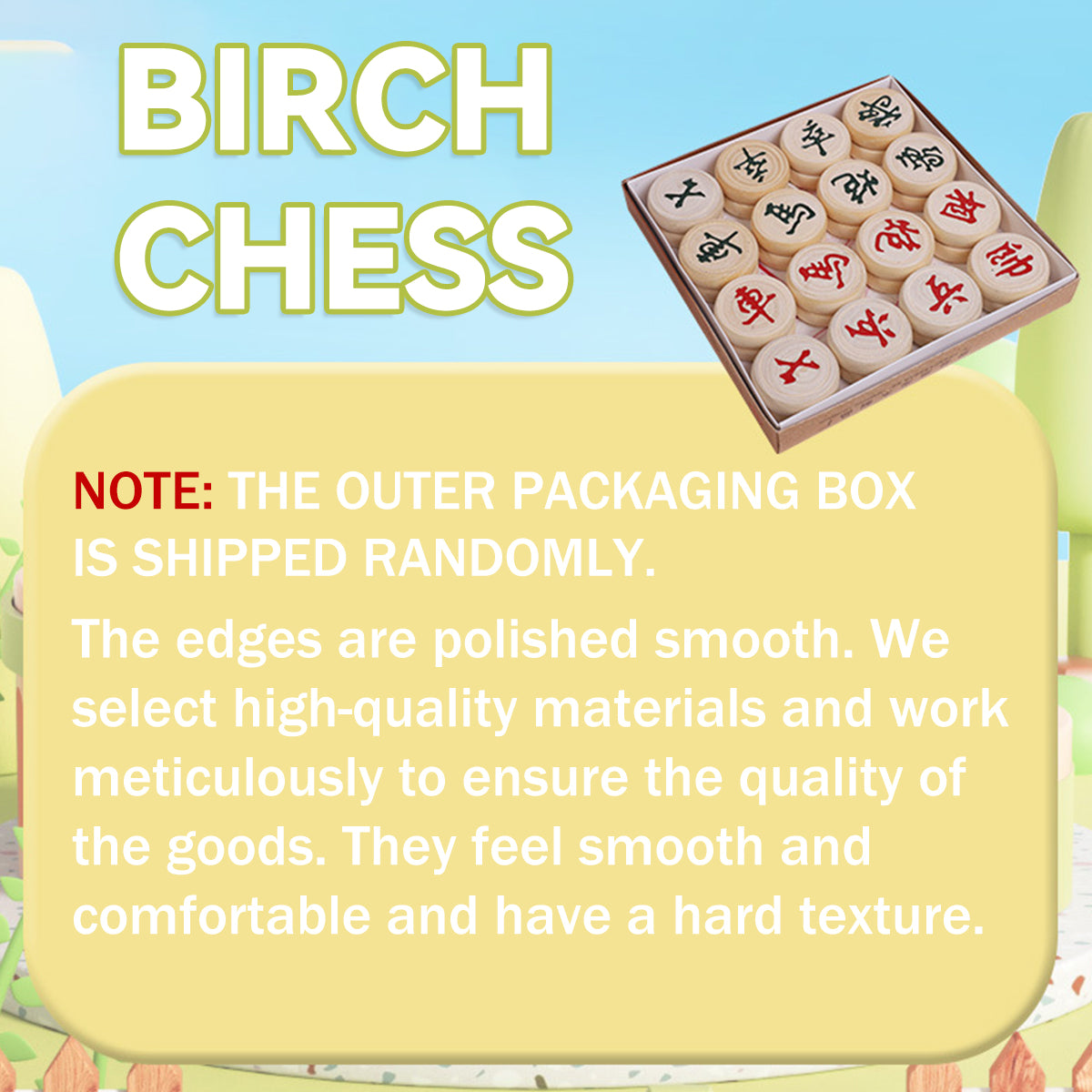 Birch Wood Chinese Chess Set with Board 32 Pieces