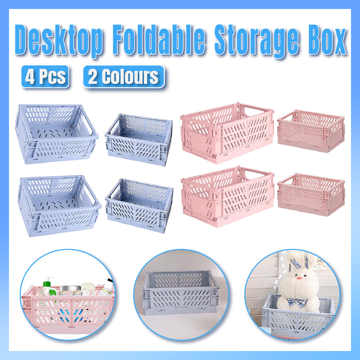 4 Pcs Foldable Storage Baskets Stackable Desktop Organiser