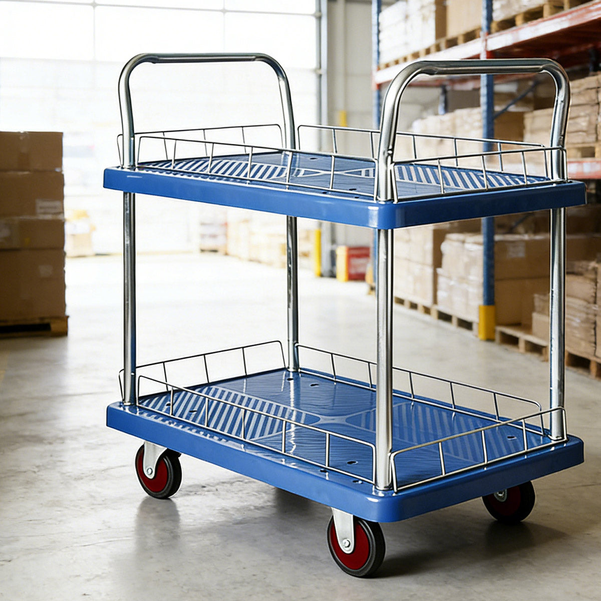 2 Tier Silent Flatbed Trolley with Double Handle