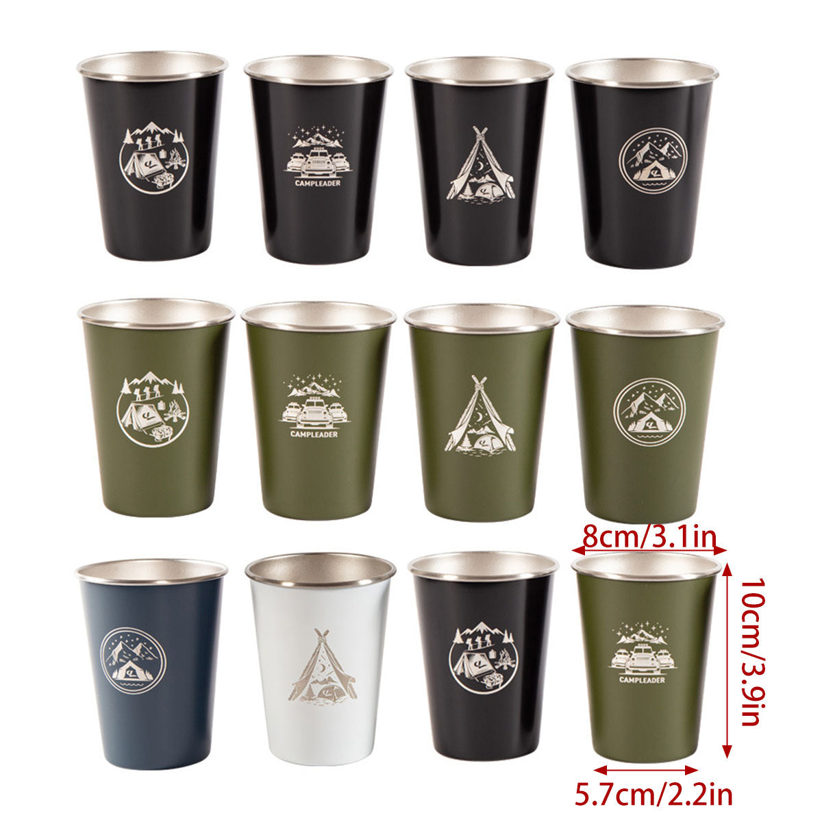Set of 4 Outdoor 304 Stainless Steel Cups with Bag
