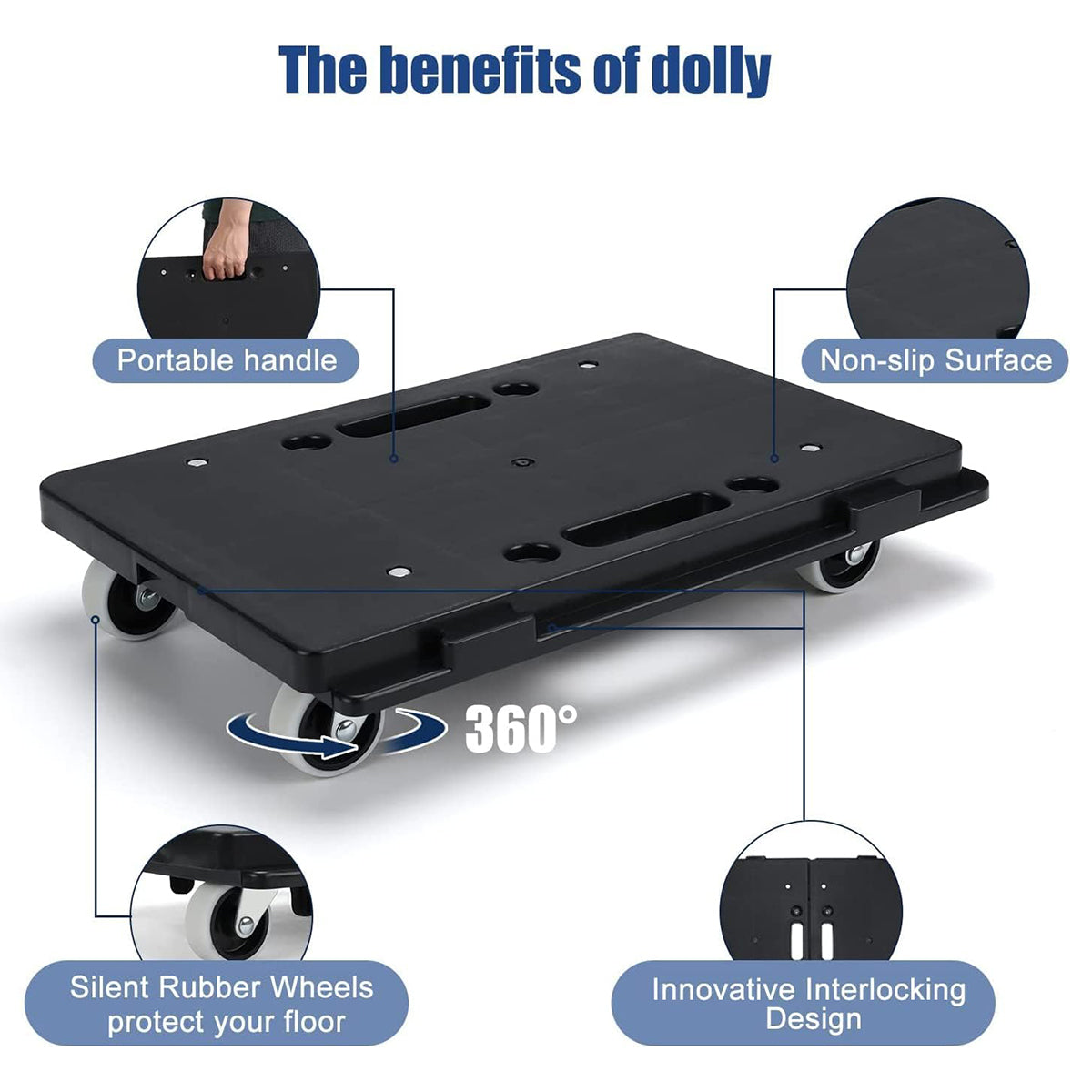 2 Pcs Rolling Utility Cart Silent Platform Trolley 50KG