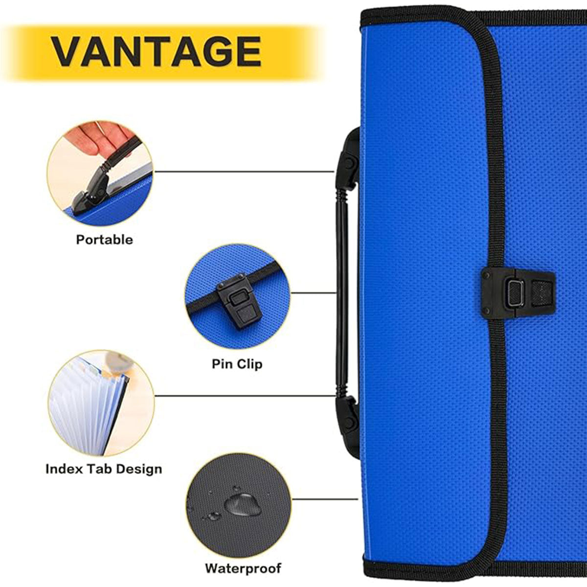 A4 Expanding File Folder 13 Pockets with Handle Blue PP