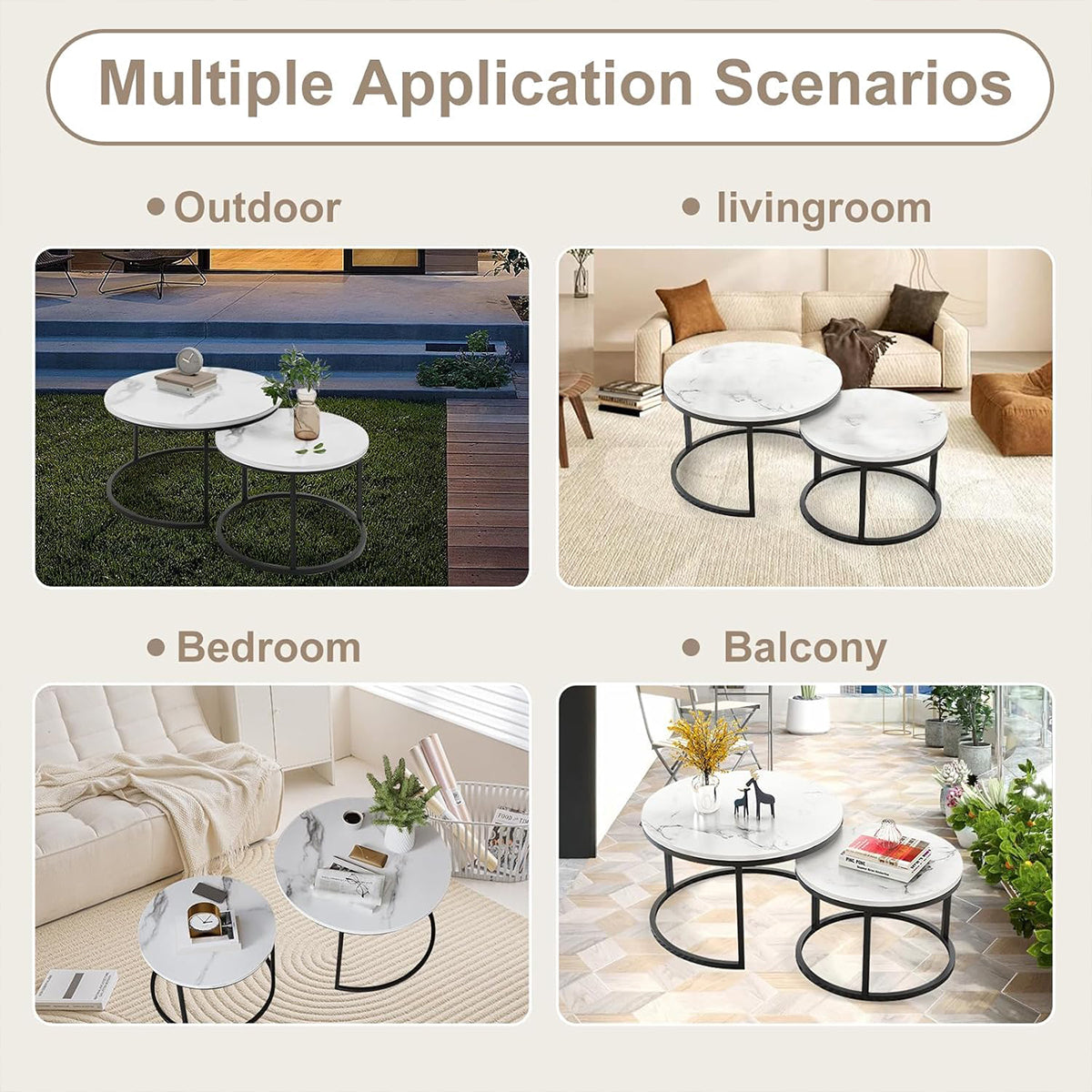 2-Piece Round Nesting Coffee Table Modern Living Room