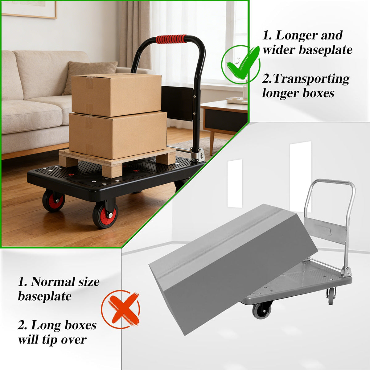 Folding Handle Flatbed Cart with 275kg Capacity