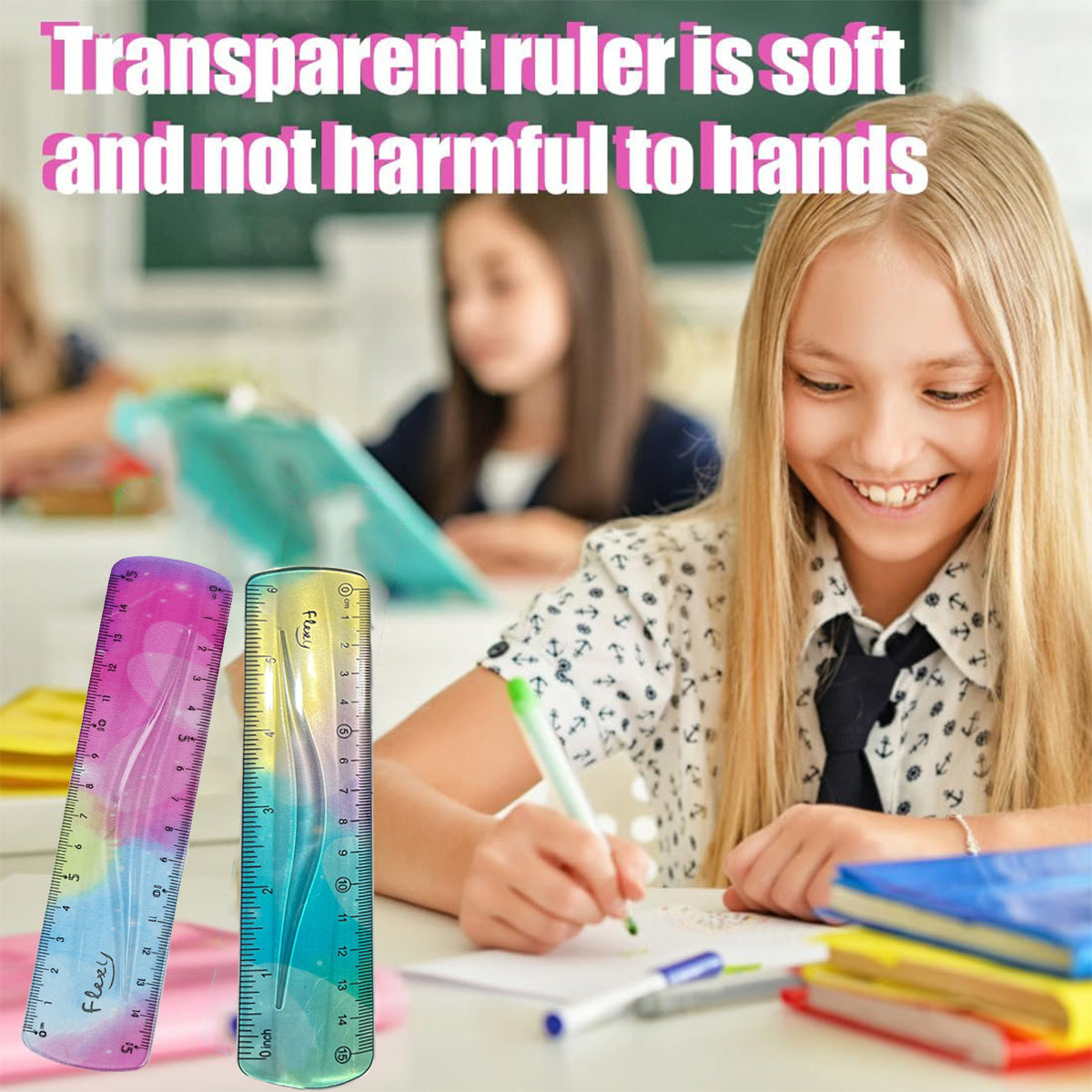 2PCS Colourful Bendable Soft Rulers 15cm Foldable Flexible Set