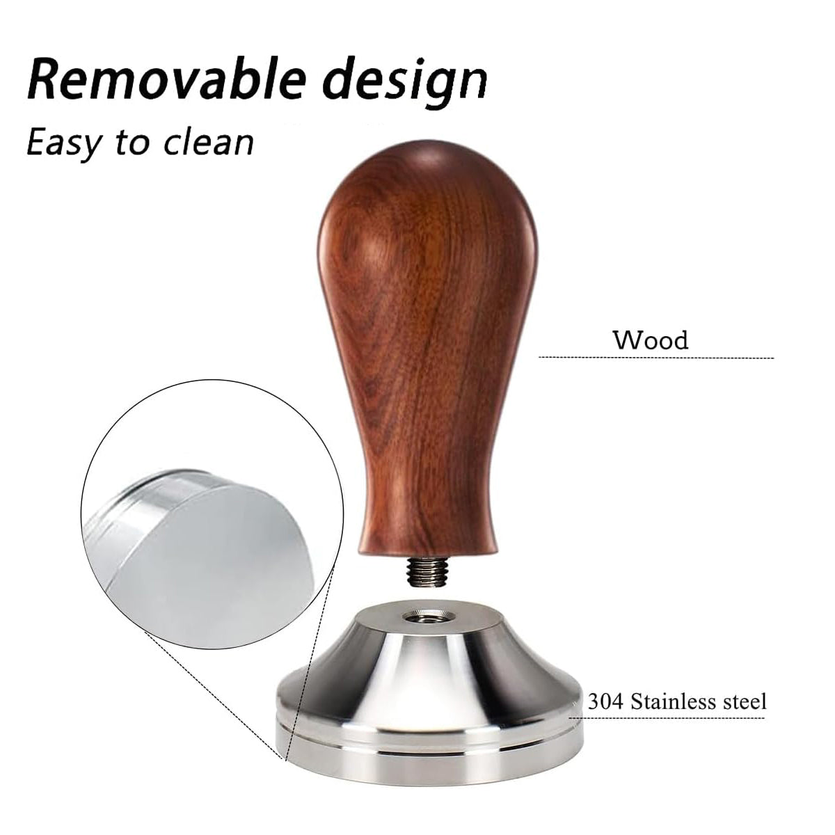 Coffee Tamper Wood Handle 304 Steel 51-58mm
