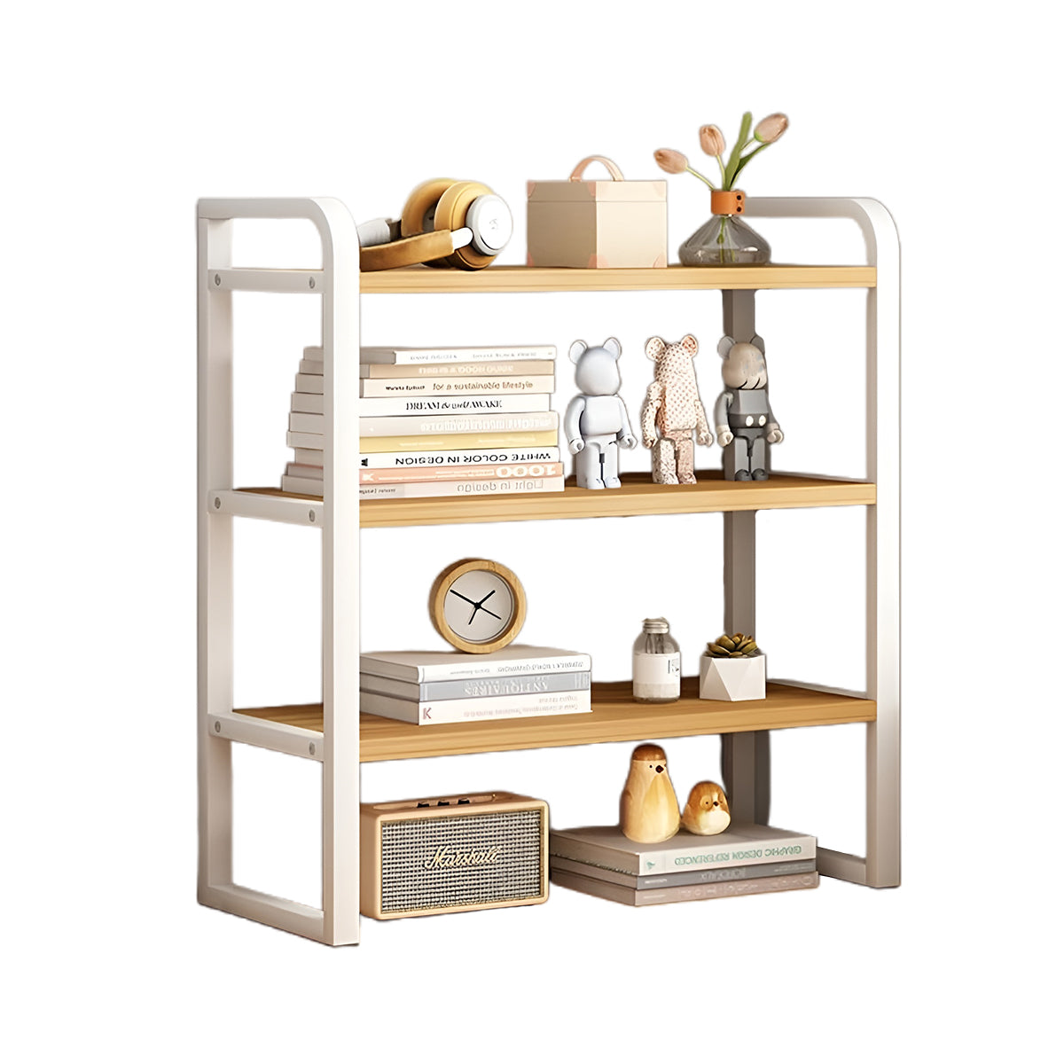 3-Tier Desktop Storage Rack Steel Frame for Books