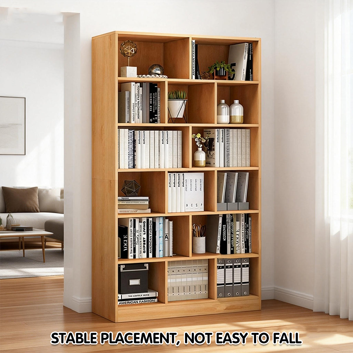 Multi-Layer Floor Bookcase with Grid Shelves