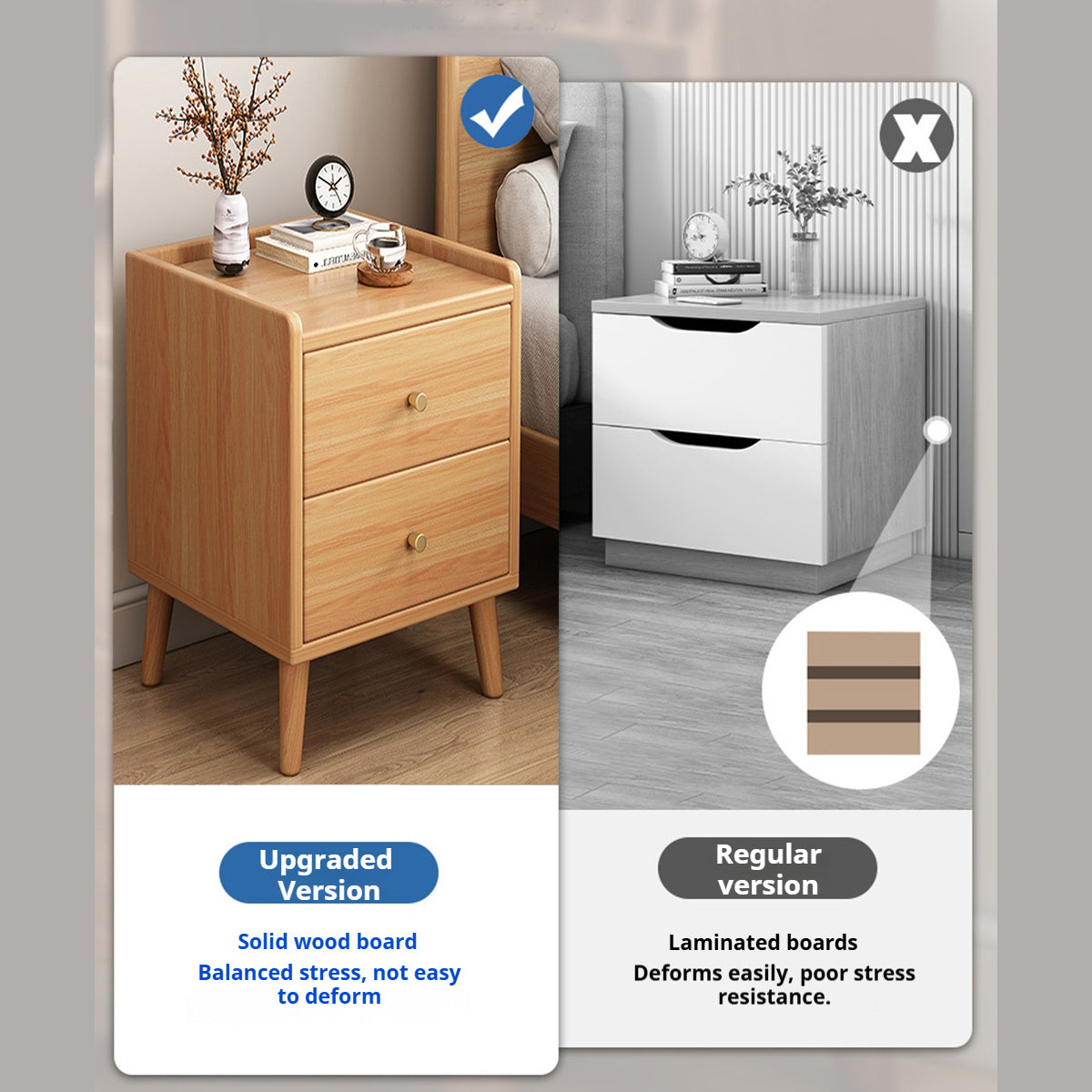 Narrow Wooden Bedside Table with 2 Drawers