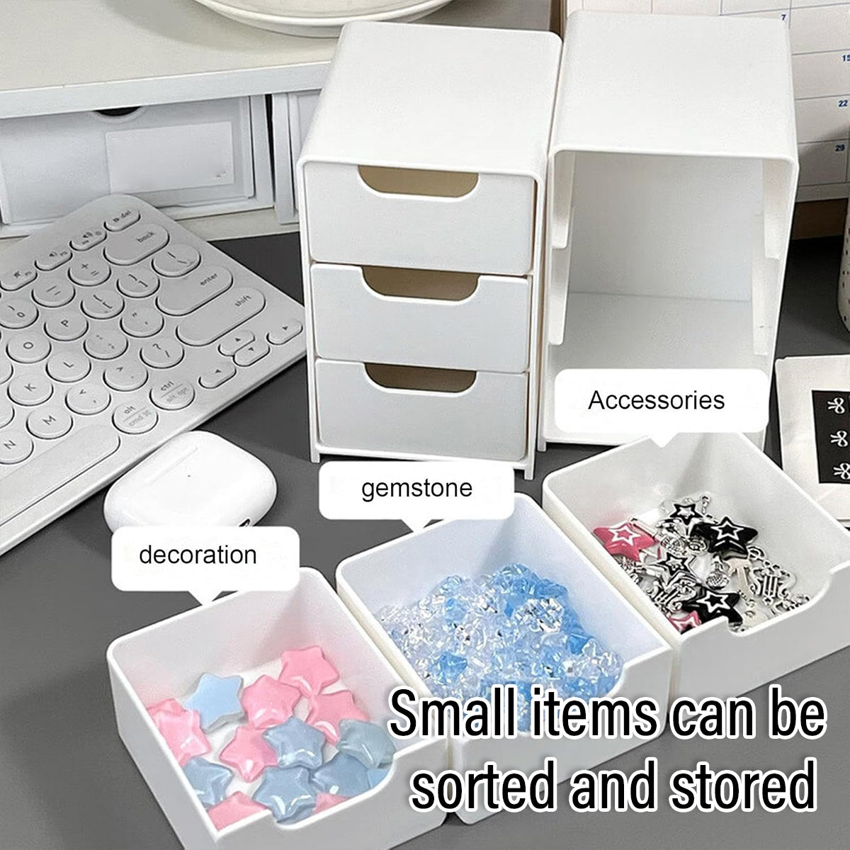 Mini Desktop Organiser Box 3-Layer Plastic Drawer Unit