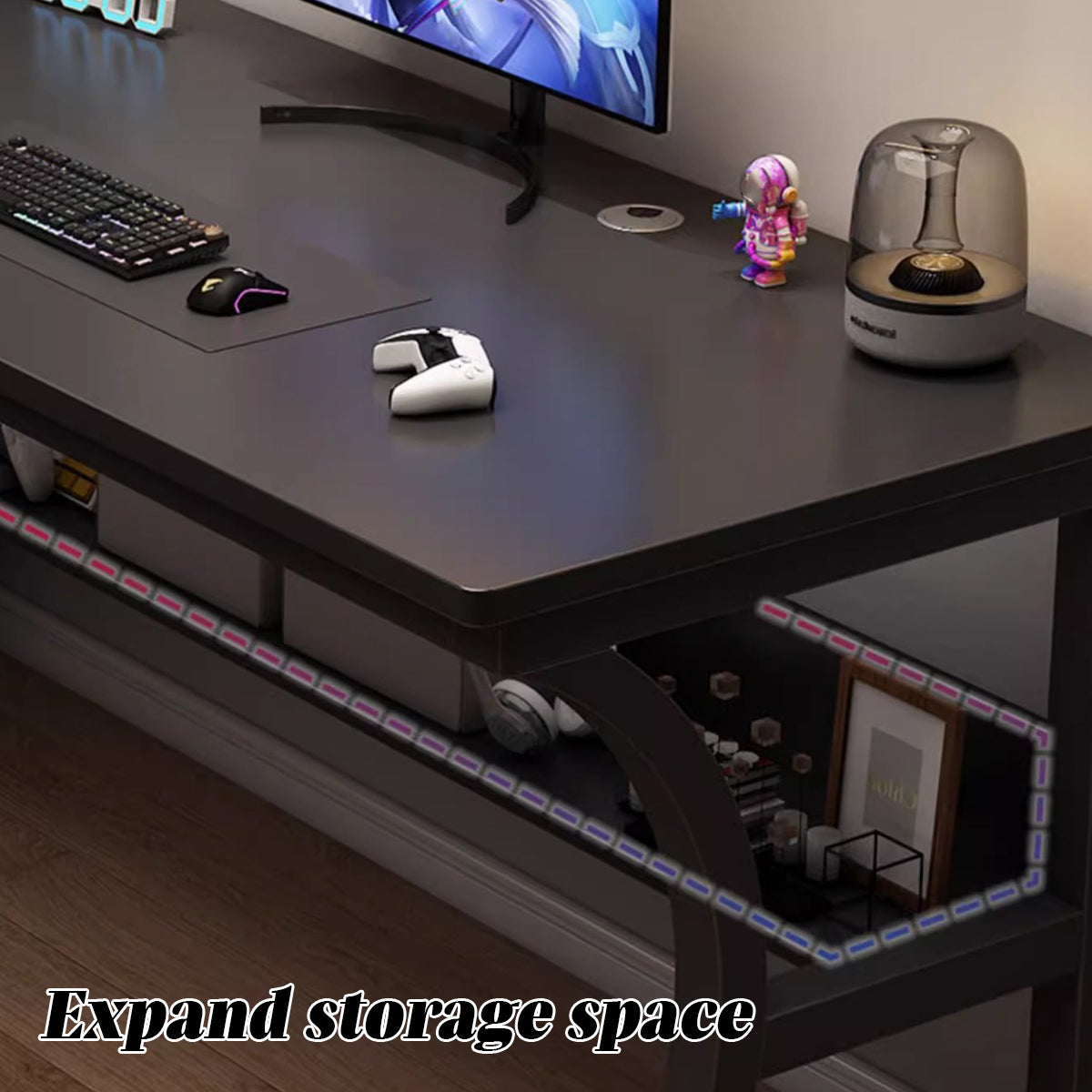 Desktop Computer Table with Open Shelf and C-Frame