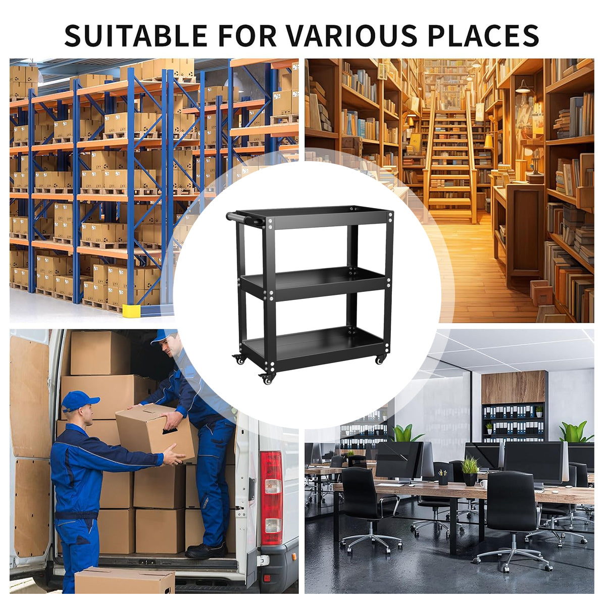 3 Tier Mobile Storage Tool Cart for Garage