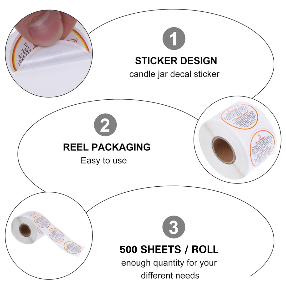 5 Rolls Candle Warning Stickers Fire Safety Decals