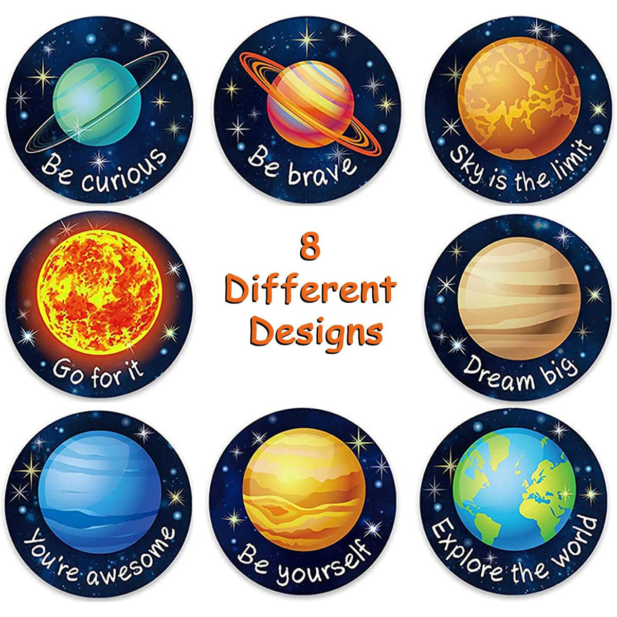 2 Rolls Kids Decorative Sticker Labels Space Planet Designs