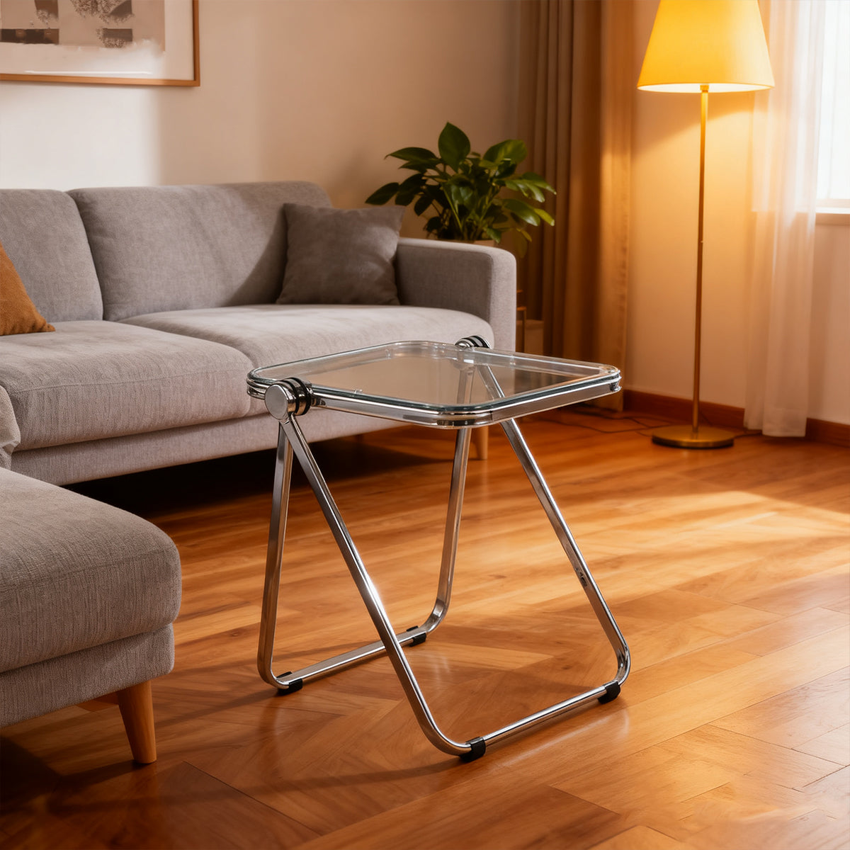 Foldable Transparent Coffee Table with PET Top