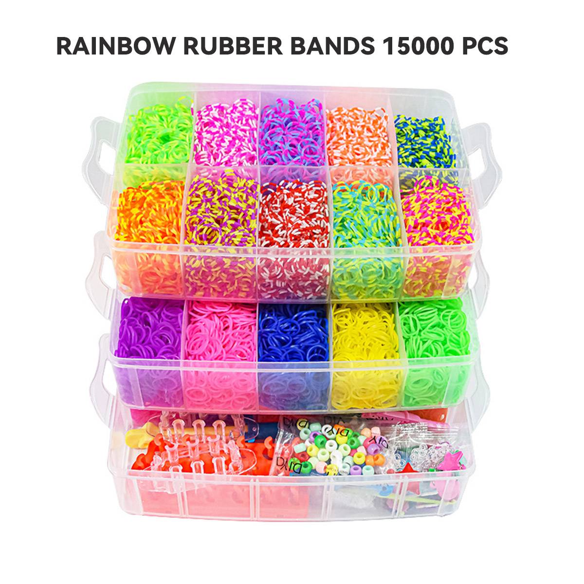 15000 Pcs Rainbow Rubber Bands with Storage Case