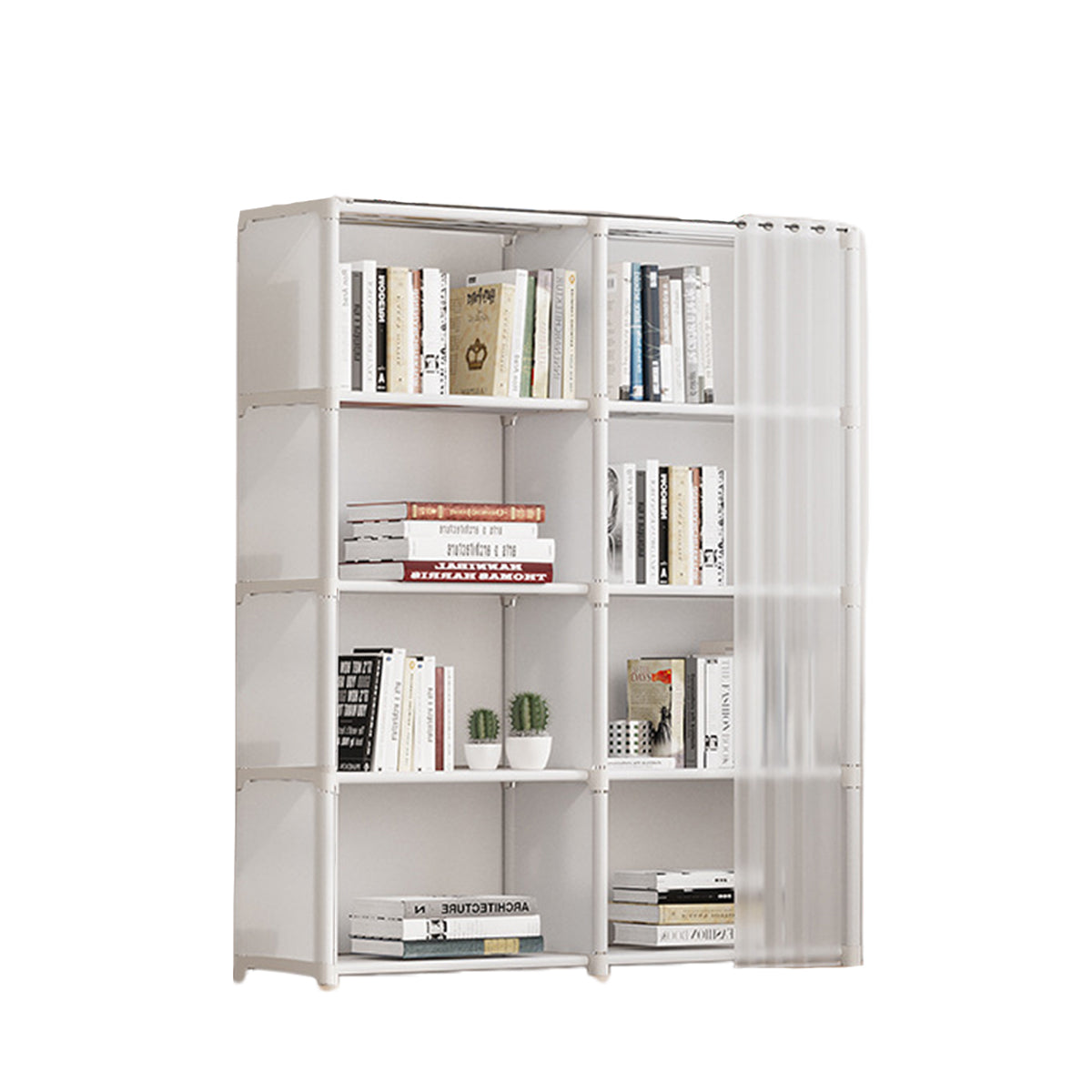 Versatile Bookshelf Storage Rack with Dust Proof Curtain