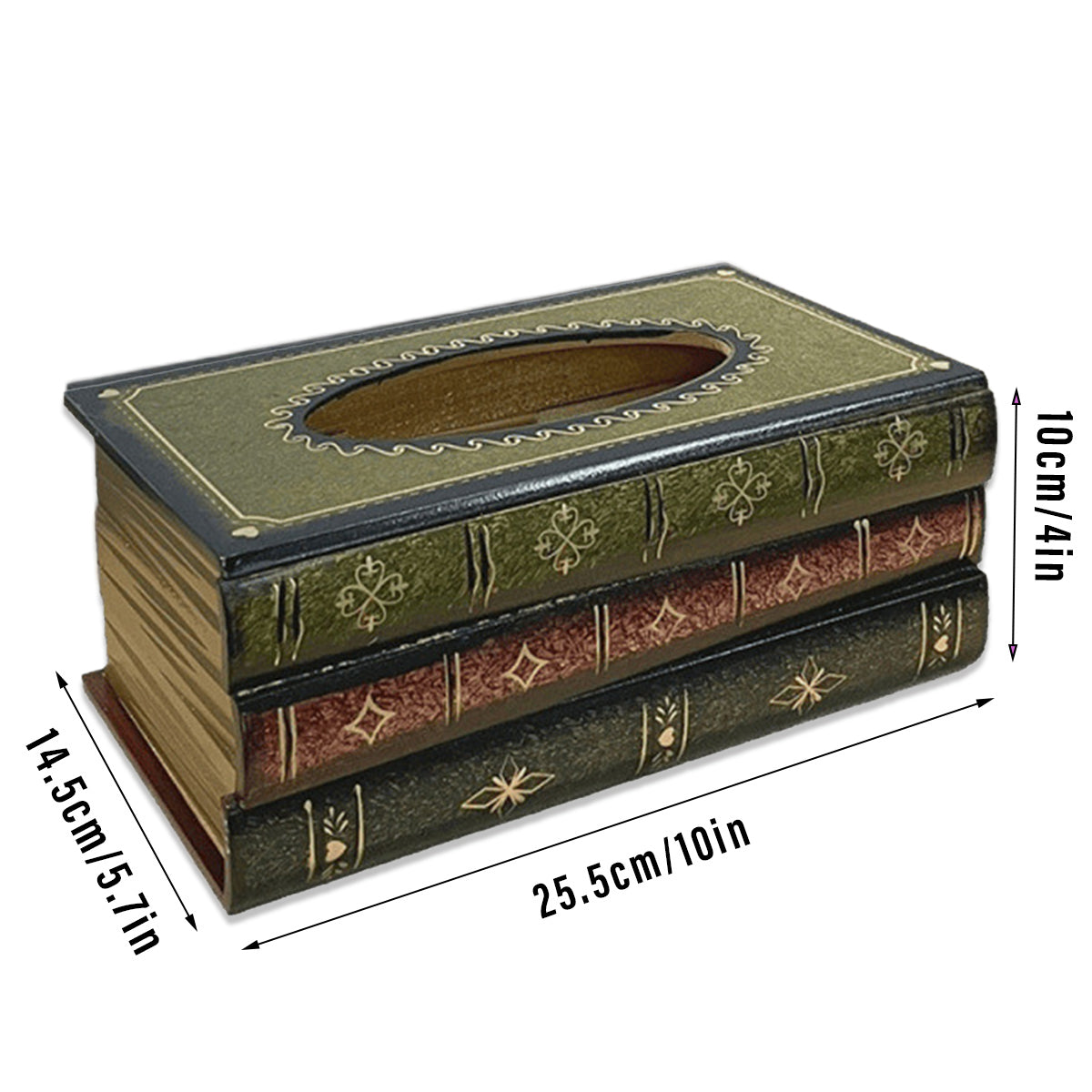 Retro Book-Shaped Wooden Tissue Box Hand-Painted